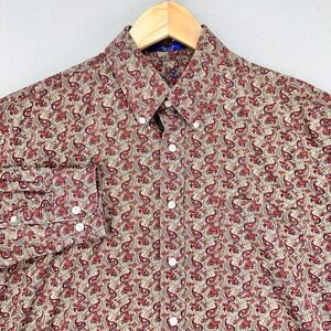 Alan Flusser Shirt Mens XL Red/Brown Vintage Paisley Long Sleeve‎ Retro Western